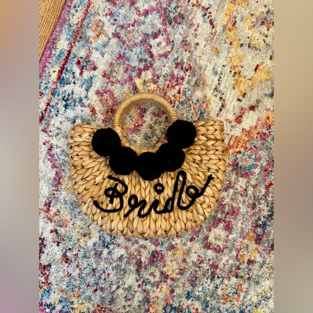 Bride Woven Straw Bag with Black Accents